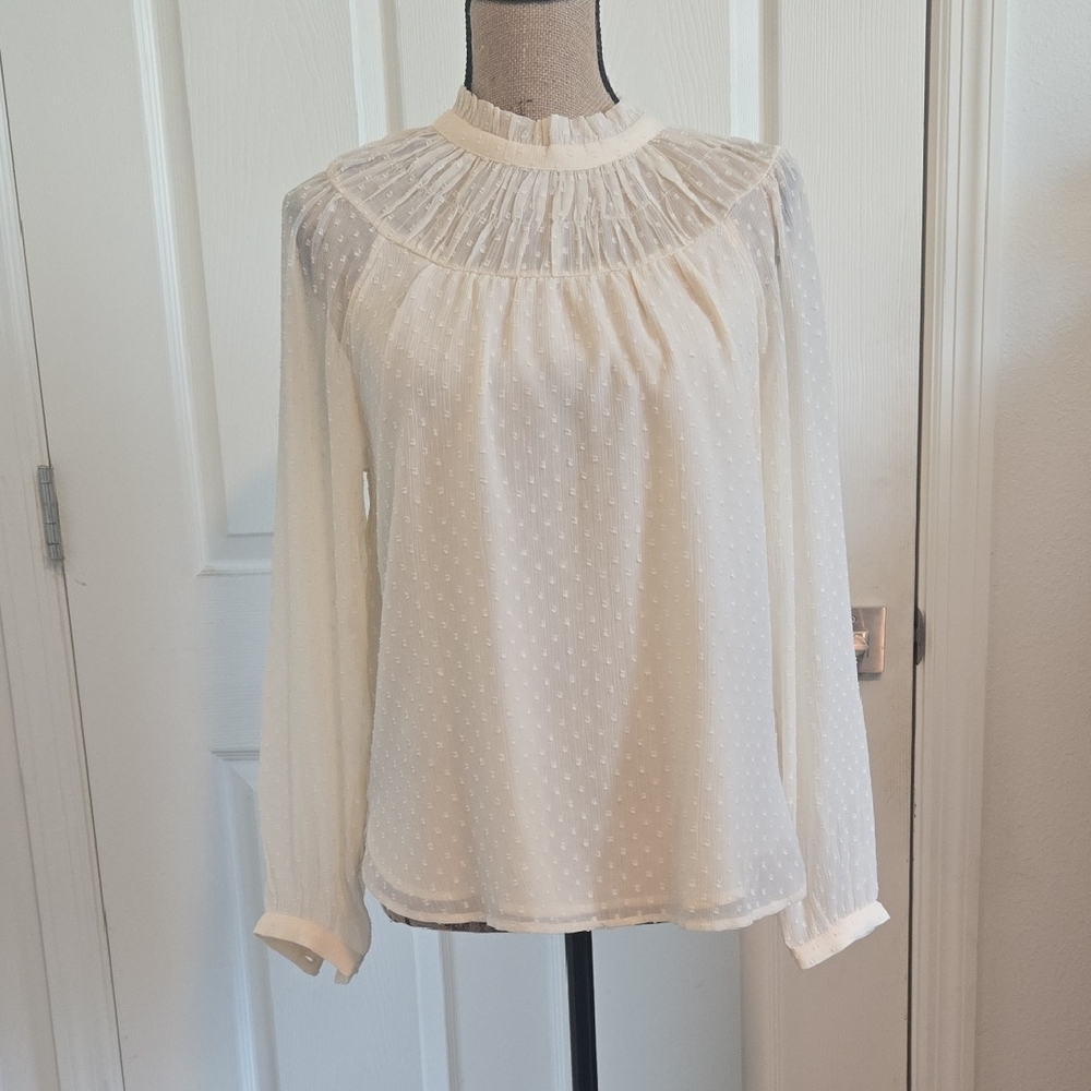 LOFT Cream Sheer Blouse with Textured Design
